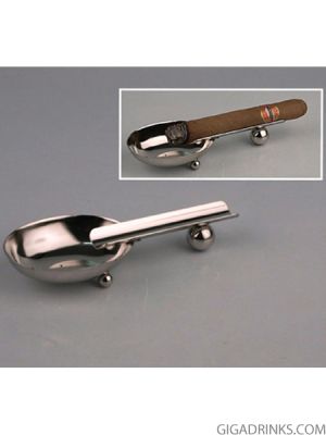 Cigar ashtray "Spoon" small chrome, 1 rest 16 cm long